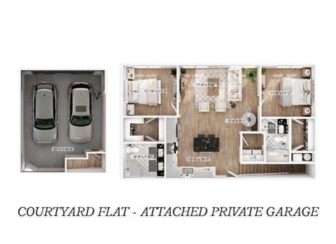 Floor plan for 2 beds, 2 baths, 1176 sqft